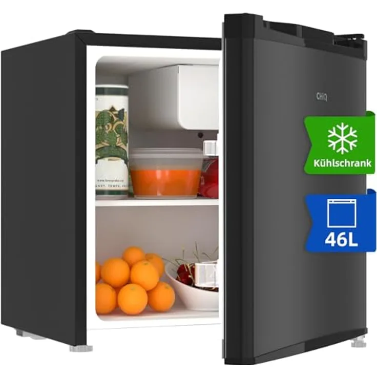 CHIQ Mini Bar Kühlschrank 46 L, Schwarz, Energieeffizienzklasse E, Sehr Leise 39dB, 12 Jahre Garantie