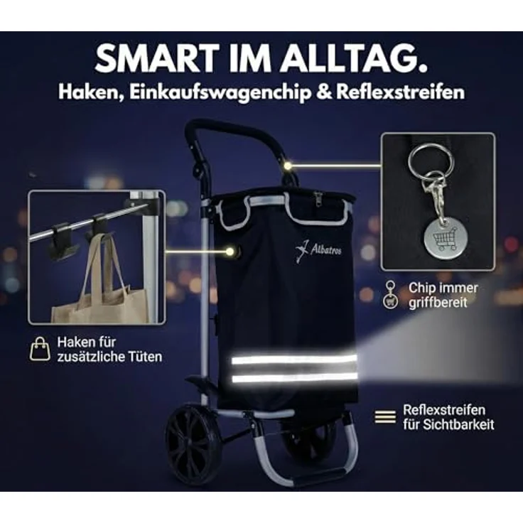 Albatros International Einkaufstrolley Groß, Einkaufsroller mit 50 l großes Hauptfach, Thermo-Innenbeutel, Sichtfenster für Einkaufszettel, faltbar und klappbar mit stabilen Rädern – Bild 5