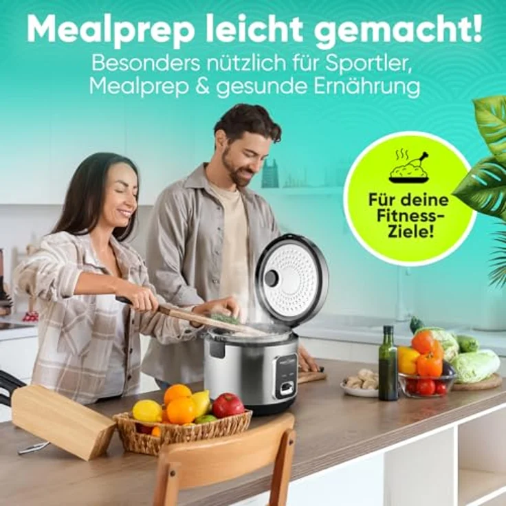 ProfiCook Reiskocher PC-RK 1285, 2-in-1 Reiskocher und Dampfgarer für bis zu 3 kg Reis, Edelstahlgehäuse, antihaftbeschichtet, mit Warmhaltefunktion – Bild 6