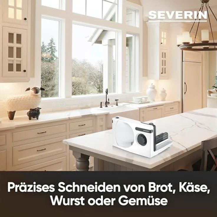 SEVERIN Allesschneider für Brot, Aufschnitt oder Käse, Brotschneidemaschine mit stufenlos einstellbarer Schnittstärke, Aufschnittmaschine mit Fingerschutz, weiß-schwarz, AS 3912 – Bild 3