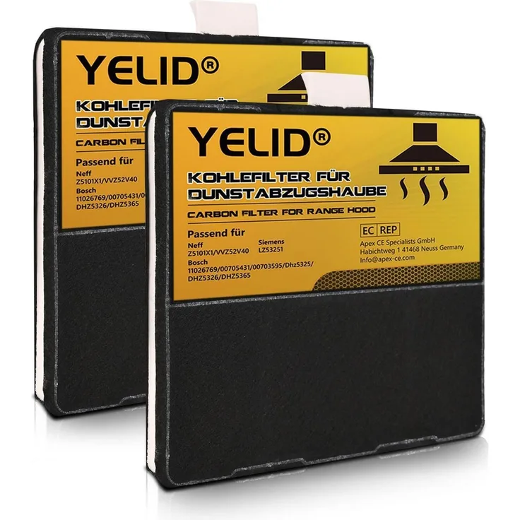 YELID Aktivkohlefilter für Dunstabzugshaube, 2 Stück, schwarz, passend für Siemens, Bosch, Neff