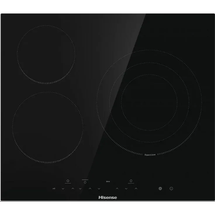 Hisense E6332BSCE, 60 cm Glaskeramikkochfeld mit 3 Kochzonen, 5700 W, schwarz, Touch-Sensor Steuerung, Warmhaltefunktion