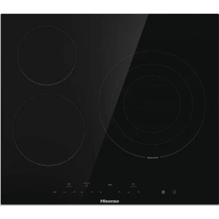 Hisense E6332BSCE, 60 cm Glaskeramikkochfeld mit 3 Kochzonen, 5700 W, schwarz, Touch-Sensor Steuerung, Warmhaltefunktion