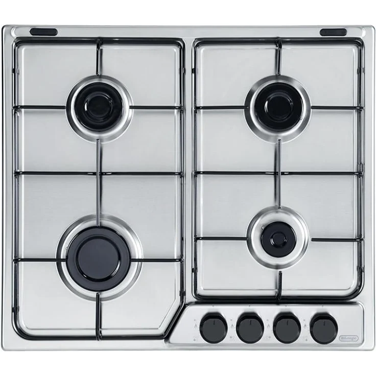 De'Longhi FFA 46 ASV Linea Familie, Gaskochfeld 60 cm in Silber, mit vier Kochzonen und Edelstahl-Oberfläche