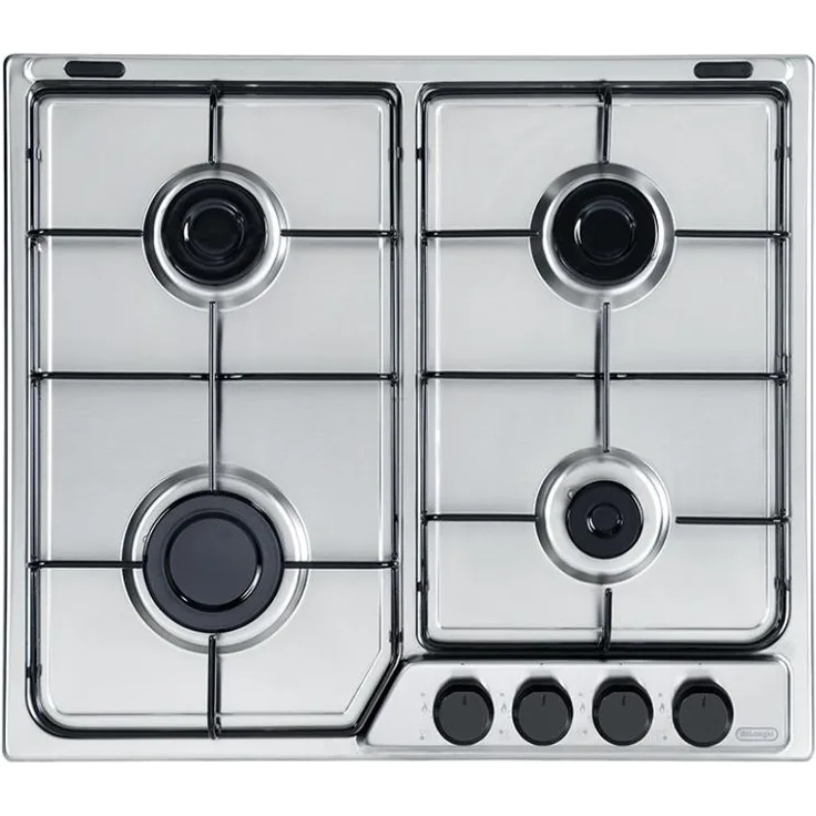 De'Longhi FFA 46 ASV Linea Familie, Gaskochfeld 60 cm in Silber, mit vier Kochzonen und Edelstahl-Oberfläche