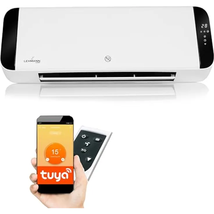 Lehmann LHOHH-2013A Wandheizlüfter mit 2 Leistungsstufen 1000/2000 W | Wi-Fi, Fernbedienung, LED-Display | Timer und Oszillation (Weiß)