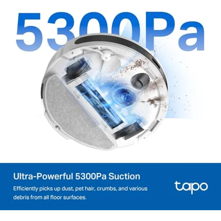 Tapo RV20 Max, Saugroboter mit Wischfunktion, 5300Pa Saugkraft, 83 mm ultra-schlank, MagSlim LiDAR-Navigation, kompatibel mit Alexa & Google Assistant, Weiß – Bild 4