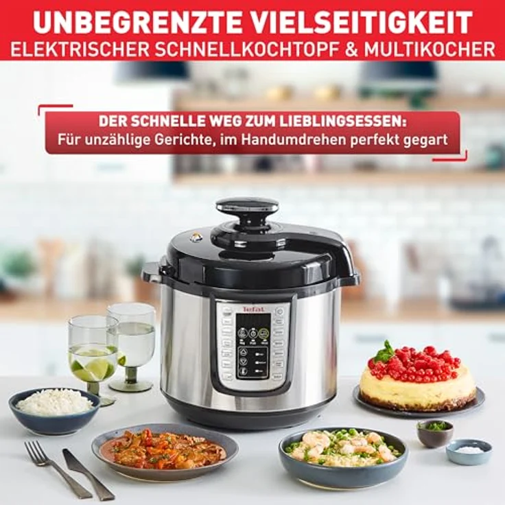 Tefal Multikocher CY505E Fast & Delicious, elektr. Schnellkochtopf mit 1200 W, 6 l Kapazität, 25 Programme, inkl. Rezeptheft – Bild 4