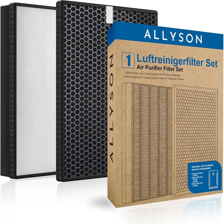 Allyson Filter-Set für Philips Luftreiniger, 2er Set mit 1 HEPA-Filter & 1 Aktivkohlefilter, kompatibel mit AC2000 & AC3000 Serien, für Allergiker gegen Viren und Feinstaub