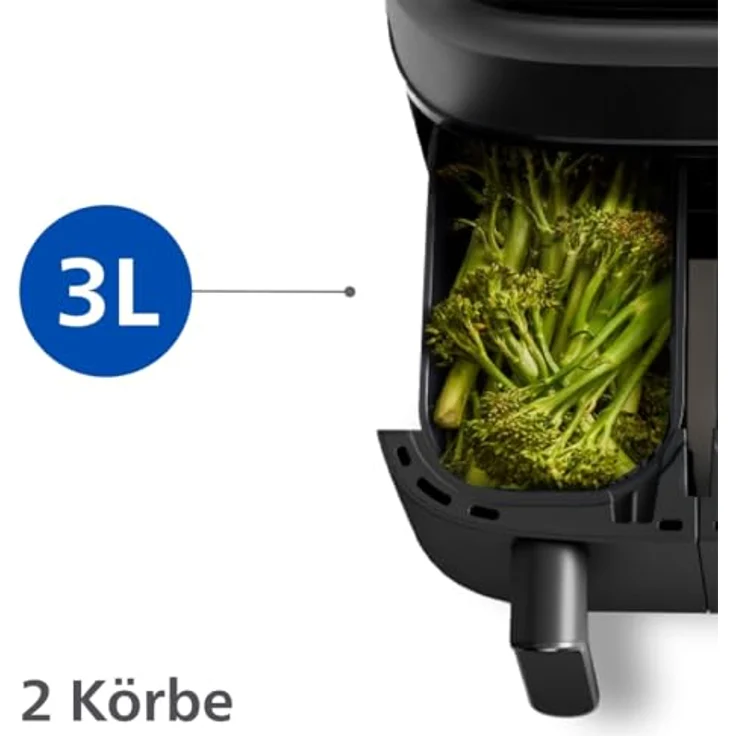 Versuni Philips Dual Basket Airfryer 3000-Serie mit Frühstücksset, 9L, 2 Schubladen, Synch-Funktion, Rapid Air Technologie, Vielseitige Große Heißluftfriteuse für die Familie – Bild 4