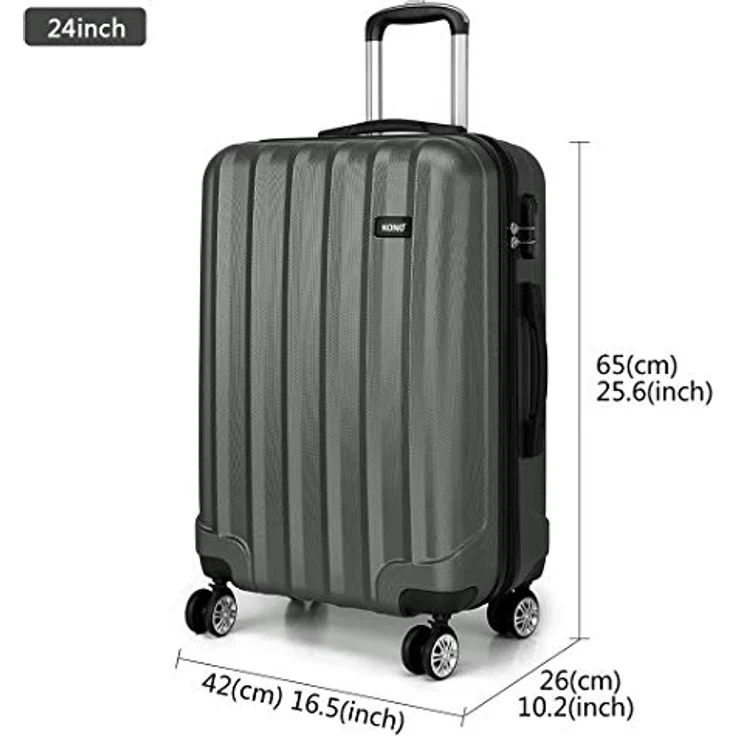 KONO Koffer Trolley Mittelgroß Hartschale ABS Reisekoffer Rollkoffer Suitcase (Grau, L) – Bild 2