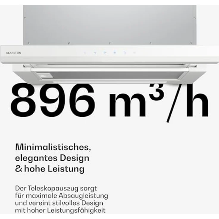 Klarstein Velaire Dunstabzugshaube 60cm, Unterbau, Ausziehbar, 896 m³/h Boost, Touch, Energieklasse A++, LED-Beleuchtung, Leise, Aluminium- & Aktivkohlefilter, Weiß – Bild 4