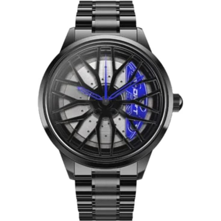DriftElement Motorsport Felgenuhr Herren - Sportwagen Männer Armbanduhr im 3D Design der Sternspeichen M8 Felge aus Edelstahl - Custom Designer Uhr mit Mineralglas (Blau) – Bild 1