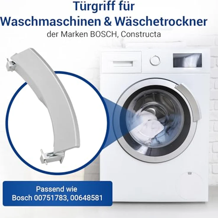 VIOKS Türgriff Silber mit Achsen, Ersatz für Bosch Siemens Constructa Waschmaschine & Waschtrockner, langlebiger Kunststoff, einfache Montage, 230 mm x 90 mm x 42 mm – Bild 2