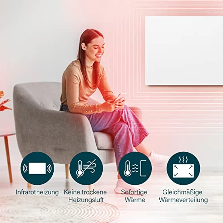 Princess Smarte Infrarotheizung – 540 W – Geringer Energieverbrauch – Steuerbar über kostenlose App – Programmierbar mit integriertem Thermostat – Weiß – Bild 5