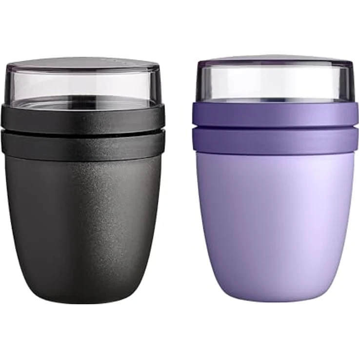Mepal | Lunchpot Ellipse Mixed | Nordic Black + Vivid Lilac | Müslibecher to go | Unterteilung für Joghurt & Müsli | 500 ml + 200 ml | Geeignet für Gefrierschrank, Mikrowelle & Spülmaschine – Bild 1