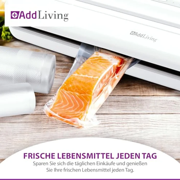 AddLiving Vakuumierbeutel Rollen Set, 5 Stück (3x 22x300 cm, 2x 28x300 cm) | Reißfeste, zuschneidbare Folien für Sous-vide und Gefrieren, MAXIMALE FRISCHE & LANGLEBIGKEIT – Bild 2