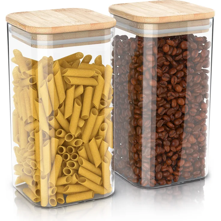 Arendo Vorratsgläser, Glasbehälter-Set 2x 2L aus Borosilikatglas, luftdicht mit Bambusdeckel, hitzebeständig, mikrowellengeeignet