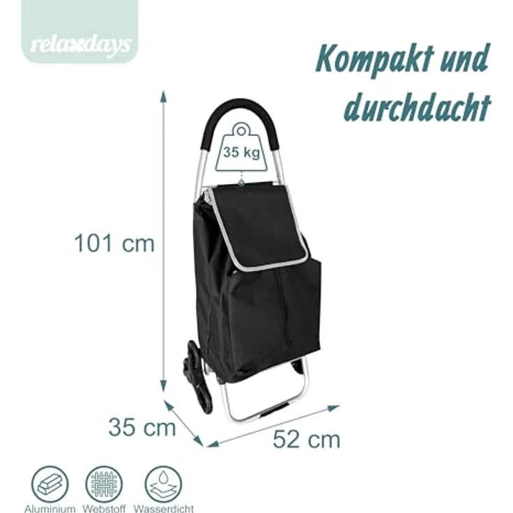 relaxdays Einkaufstrolley Treppensteiger 45 l, mit Kühlfach und hohen Traglast in schwarz – Bild 4