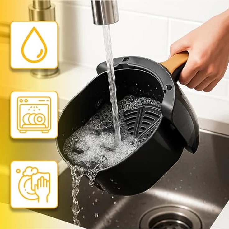 Retoo Heißluftfritteuse 6L Airfryer 2400W, 6 Programme, leise, Schwarz und Gold, LCD Display, LED Touchscreen – Bild 7