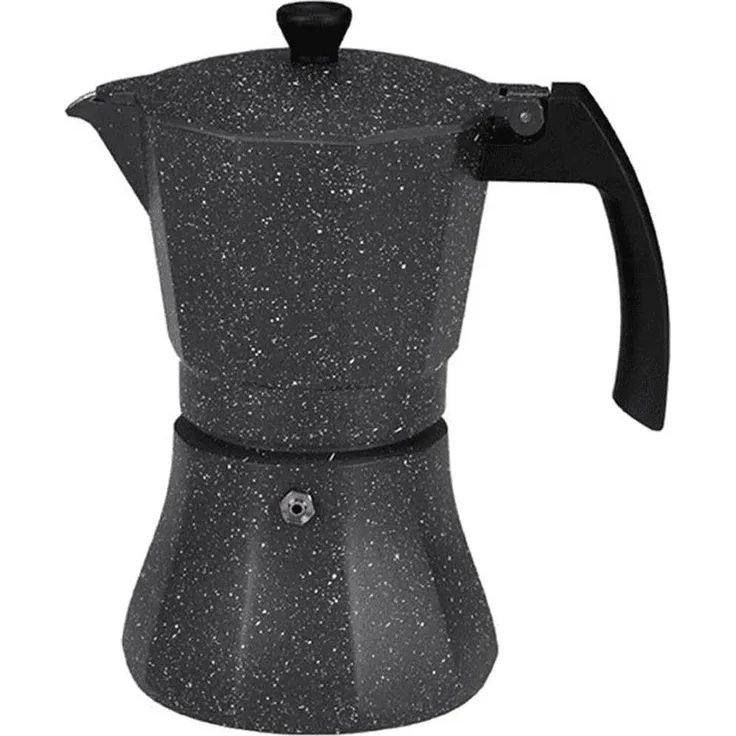EDM Espressokocher, italienische Kaffeemaschine aus Aluminium, 12 Tassen, induktionsgeeignet, schwarz