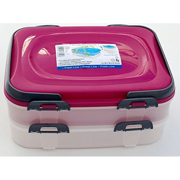 JP Aufbewahrungsbehälter Partycontainer 2 Etagen und Tragegriff pink, Vorratsdose mit 40x30x18 cm Maßen