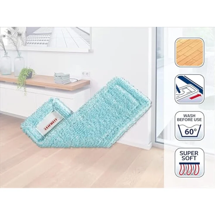 Leifheit Wischbezug Profi super soft für sensible Böden, Bodenwischer Ersatzbezug mit Spezialfasern, Wischer Ersatzbezug für minimale Wasseraufnahme, ideal für Parkett, Laminat und Kork  – Bild 3