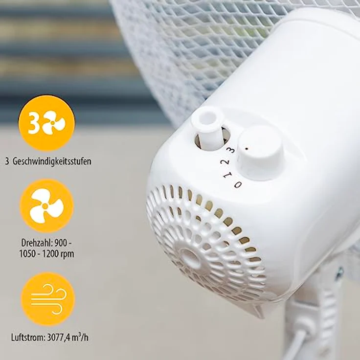 Tristar VE-5755 Standventilator – 45 W, 40 cm Ø, Höhenverstellbar 85-115 cm, 3 Geschwindigkeitsstufen, Oszillierend 85° – Bild 4