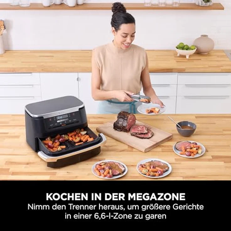 Ninja FlexDrawer Heißluftfritteuse AF550EU, 6 Liter, Schwarz, Dual Zone, 6-in-1, Antihaft, spülmaschinenfest – Bild 3