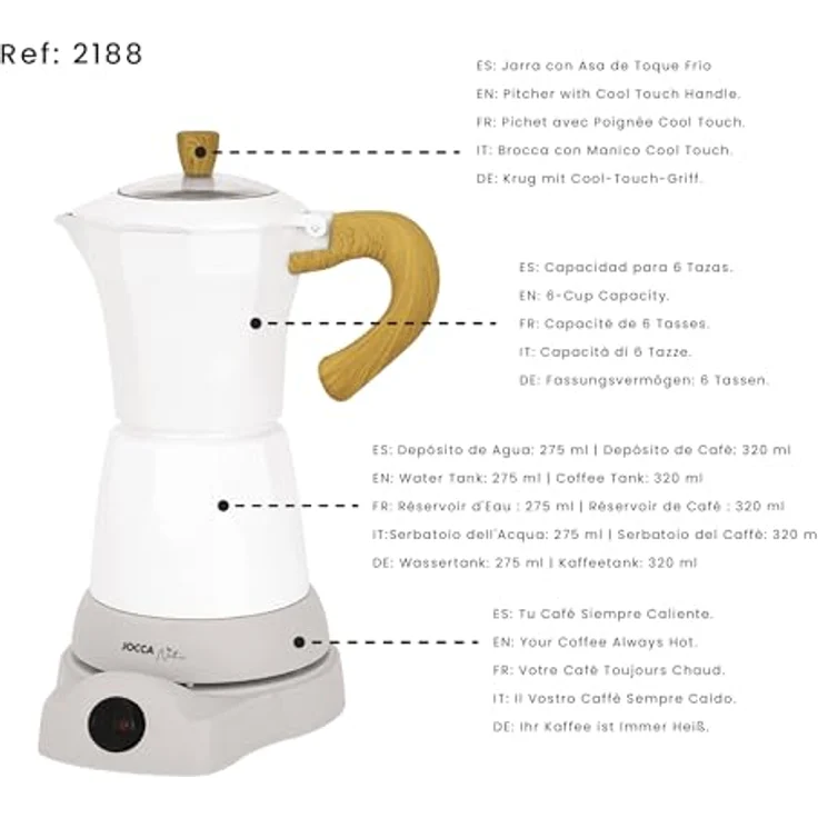 Jocca Elektrische Espresso Kaffeemaschine in Weiß für bis zu 6 Tassen mit 360° drehbarem Kopf und Espressokanne – Bild 3