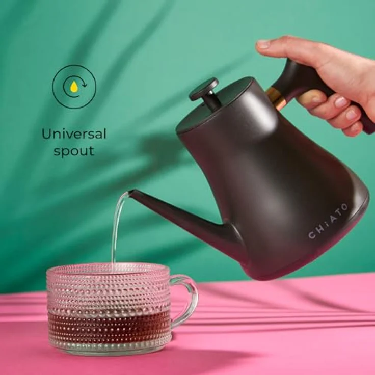 CHiATO flowPLAY Classic, Elektrischer Wasserkocher mit 0.6 l Fassungsvermögen, Temperaturregelung bis 100 °C, Schwarz – Bild 2