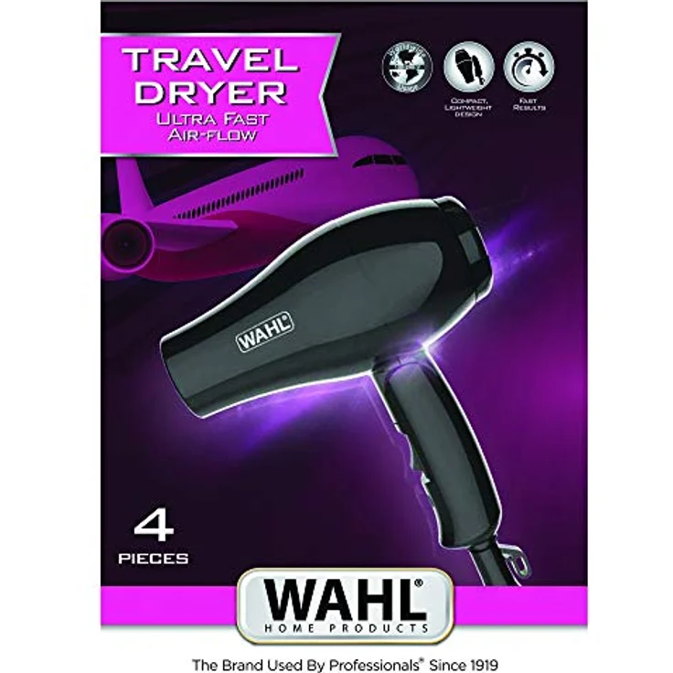 Wahl 3402-0470 Reisehaartrockner, Travel Dryer, mit Diffusor, 1000W, Konzentratordüse, inkl. Aufbewahrungstasche, schwarz – Bild 4