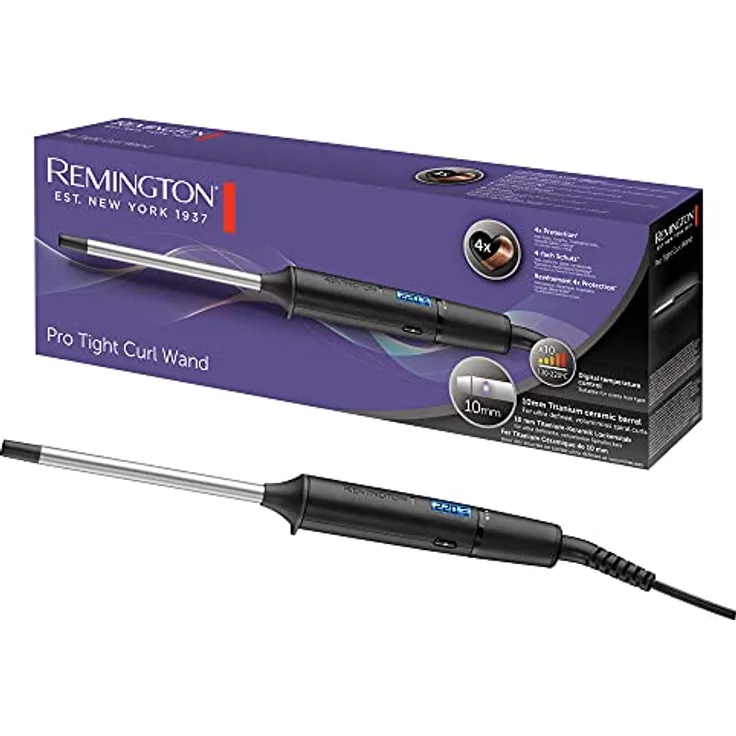 Remington Lockenstab kleine Locken [10mm] Mini Pro Digital (4-facher Schutz, antistatische Keramik-Turmalin-Beschichtung) LCD-Display 130-220°C, Spirallocken dünn & enge Afro Locken, CI6X10