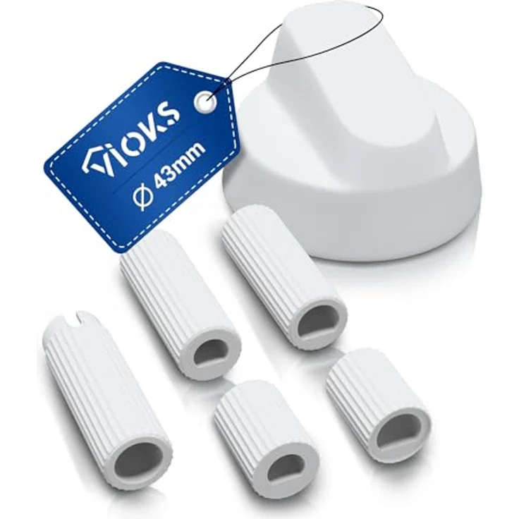 VIOKS Drehknopf Herd Universal 43mmØ Herd Knebel Weiß mit 5 Adaptern - Herd Zubehör aus Kunststoff - Knöpfe & Schalter für Backöfen & Herde – Bild 1