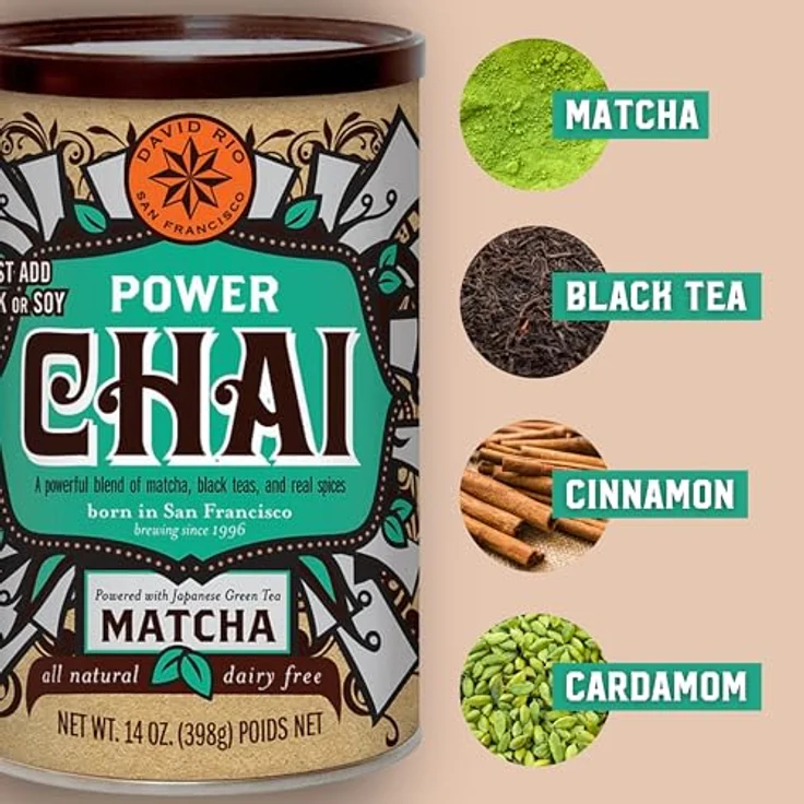 David Rio Power Chai Matcha Pulver, vegan, 398 g, Tee zur Getränkeherstellung – Bild 3