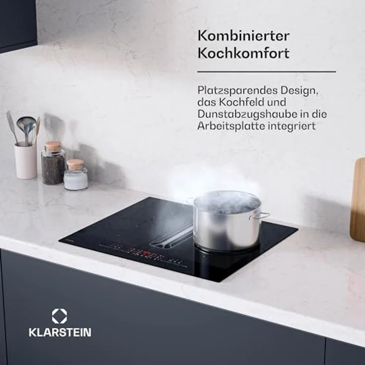 Klarstein AirJet FlexPro DSM_AirjFlexPro_60BK, Induktions-Kochfeld mit integrierter Dunstabzugshaube, 4 Zonen, 14 kW, A+ Effizienz, schwarz – Bild 2
