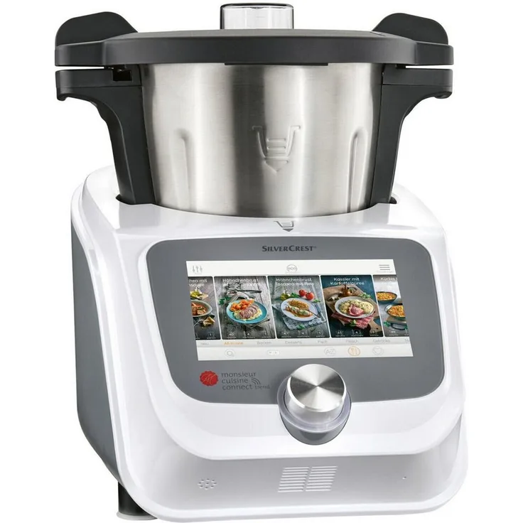 SilverCrest Küchenmaschine Monsieur Cuisine connect trend SKMC 1200 F6, WLAN-Schnittstelle, 7-Zoll-Touchscreen, 3 Liter Kochvolumen, Edelstahl, Silber