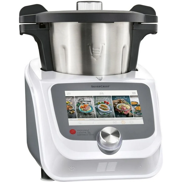 SilverCrest Küchenmaschine Monsieur Cuisine connect trend SKMC 1200 F6, WLAN-Schnittstelle, 7-Zoll-Touchscreen, 3 Liter Kochvolumen, Edelstahl, Silber