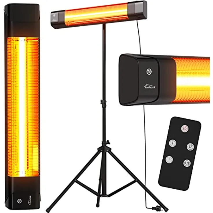 Tronitechnik® Karbon Heizstrahler 1500W (3000W Leistung), elektrisch mit 3 Stufen, mit Ständer, Standstrahler Wärmelampe Heizkopf bis zu 60 Grad neigbar