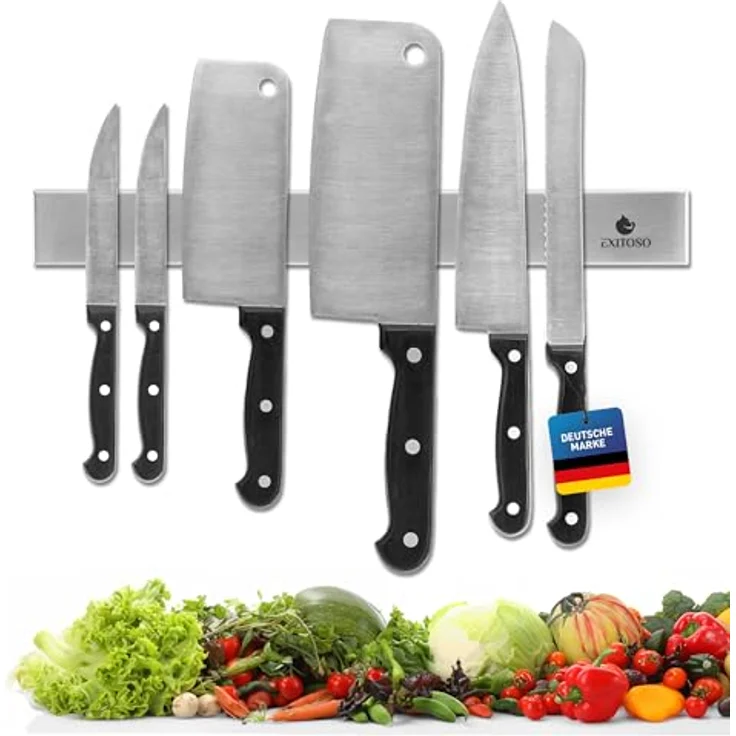 Exitoso Edelstahl Magnetleiste Messer selbstklebend - Kleben und Bohren mit 3M Klebeband - Magnetischer Magnet Messerhalter Messerleiste magnetisch - Messer Magnetschiene für Messer Magnetleiste – Bild 1