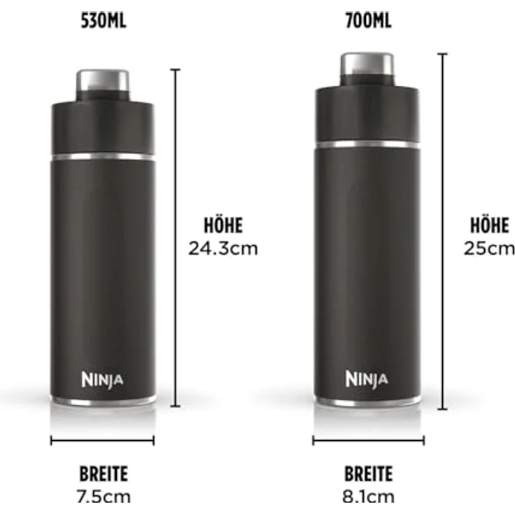 Ninja Thirsti Wasserflasche/Thermobecher to go, 530ml, dreifach isolierter Travel Mug, Schwarz – Bild 5