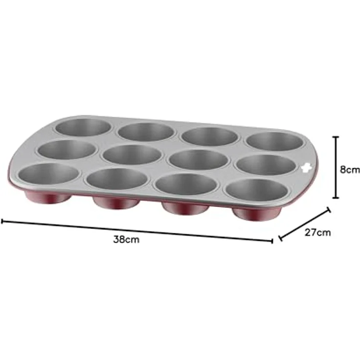 Kaiser Classic Plus Muffinform, für 12 Muffins, 38 x 27 cm, Standardgröße, antihaftbeschichtet, gleichmäßige Wärmeverteilung, rot – Bild 5