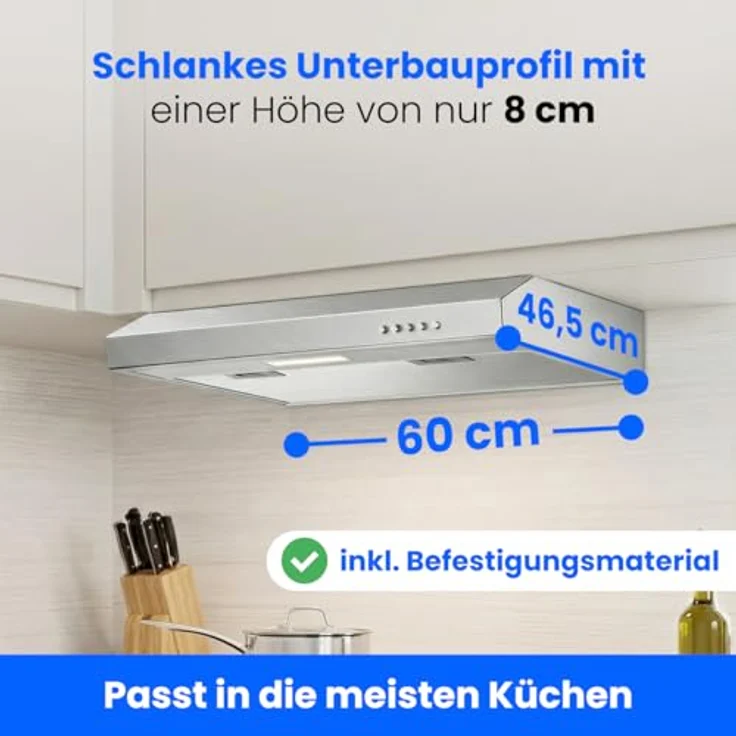 Bomann® Dunstabzugshaube DU 7613 inox, 60 cm Unterbau, Umluft- und Abluftbetrieb, 222 m³/h, LED-Beleuchtung, inklusive Montage-Material – Bild 4