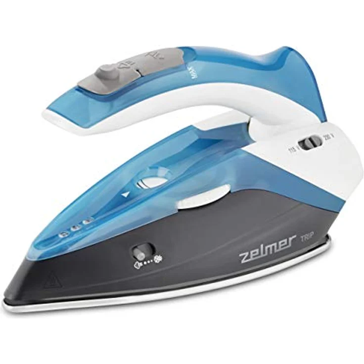 Zelmer Iron Travel ZIR0500, Dampfbügeleisen mit Edelstahl-Bügelsohle, 1100 Watt, 75 g/min Dampfausstoss, blau und weiss – Bild 3