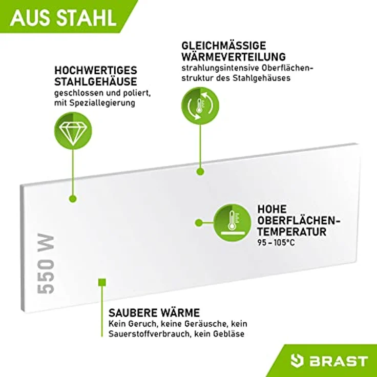 BRAST Infrarotheizung mit Stahlgehäuse | 550 Watt | Weiß | Überhitzungsschutz | Made in Europe | 10 Jahre Garantie - Preisvergleich – Bild 5