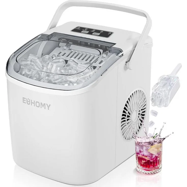 EUHOMY Eiswürfelmaschine, kompakte Eismaschine für 9 Eiswürfel in 6 Minuten, 12 kg/24 Stunden, selbstreinigend, leise, ideal für Zuhause, Küche und Bar
