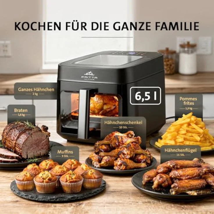 eta Fritteuse Fritta Ultima, 1700 W Heißluftfritteuse mit 12 Programmen, schwarz, 6,5 l Fassungsvermögen und LED-Display – Bild 2