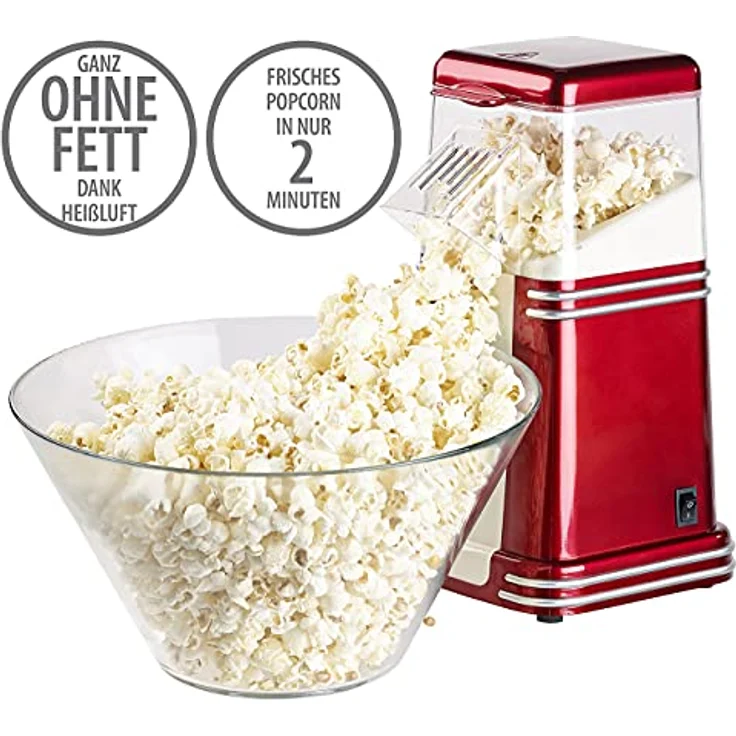 Rosenstein & Söhne Popcornmaschine XL Heißluft Popcorn Maschine für bis zu 100 g Mais, 1200W, rot – Bild 4