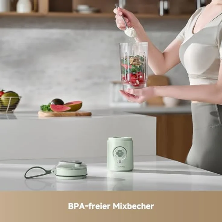 DREAME PortFresh Tragbarer Mixer, Abnehmbares Motorgehäuse, 880 ml BPA-freier Mixbecher, 5 voreingestellte Funktionen, Selbstreinigungsmodus, Spülmaschinenfest, Grün – Bild 5