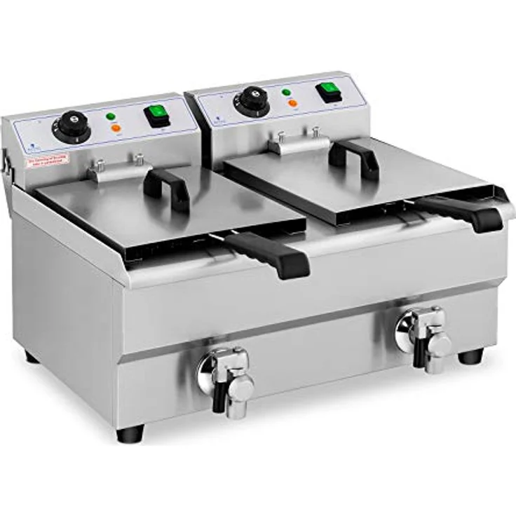 Royal Catering Fritteuse 2 x 10 L Doppel Ablasshahn Edelstahl Elektro Kaltzone, 6000 W - Professionelle Elektro-Fritteuse für große Mengen Pommes Frites, Edelstahl, 2 x 5 Liter Öl-Kapazität, 230 V – Bild 2